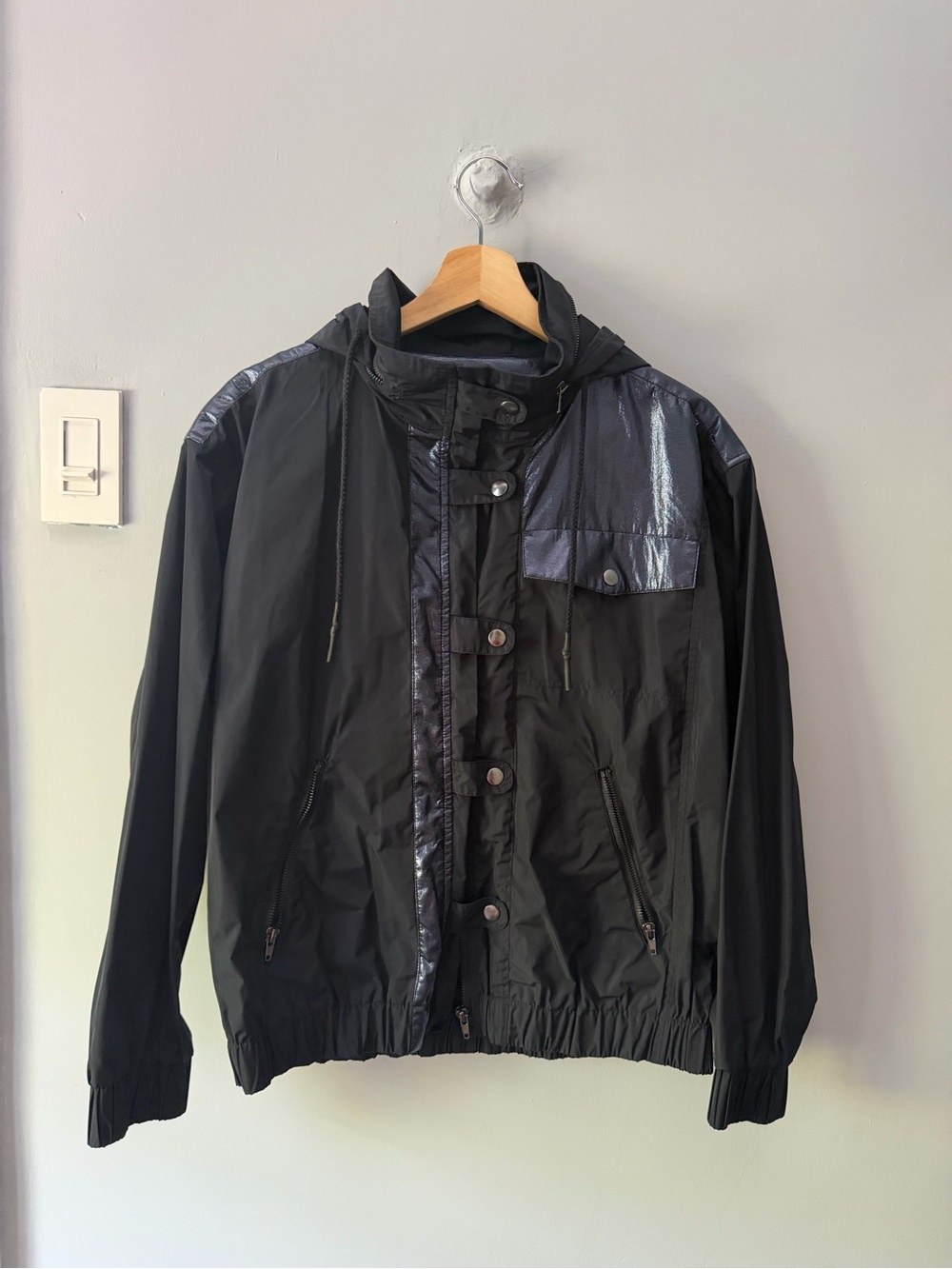 Soeur navy jacket with gunmetal silver hardware and metallic panel detailing